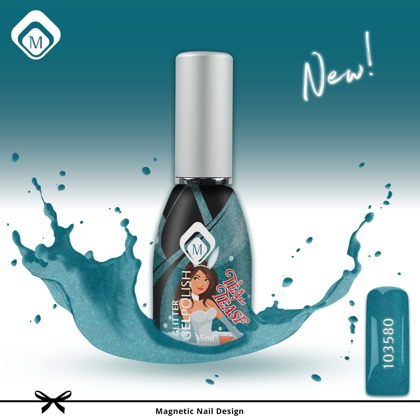 1033580 Gelpolish Teal Tease  Glitter 15ml (free of TPO)